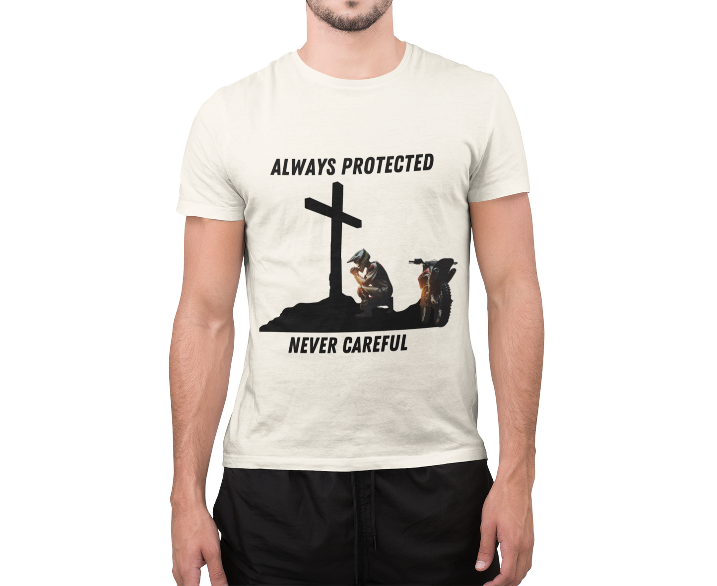 Spiritual Dirt Bike T-Shirt 'Always Protected, Never Careful'