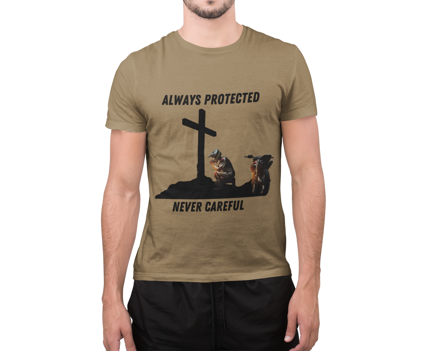 Spiritual Dirt Bike T-Shirt 'Always Protected, Never Careful'