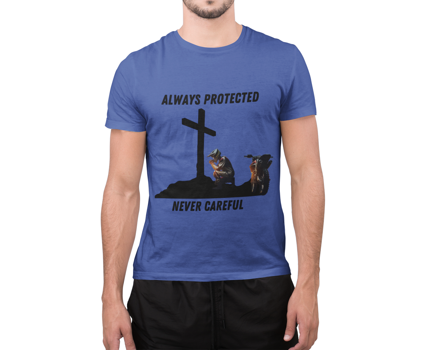 Spiritual Dirt Bike T-Shirt 'Always Protected, Never Careful'