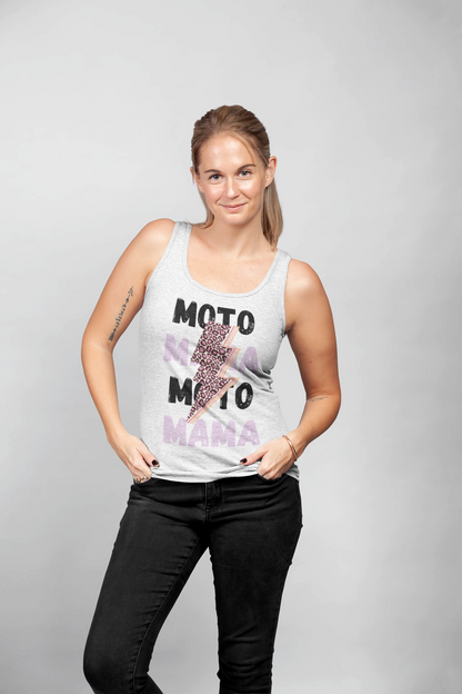 Moto Mama Racerback Tank, Lightning Bolt Tank Top for Women, Ideal Summer Tank, Workout Tank, Yoga Tank, Trendy Graphic Tank