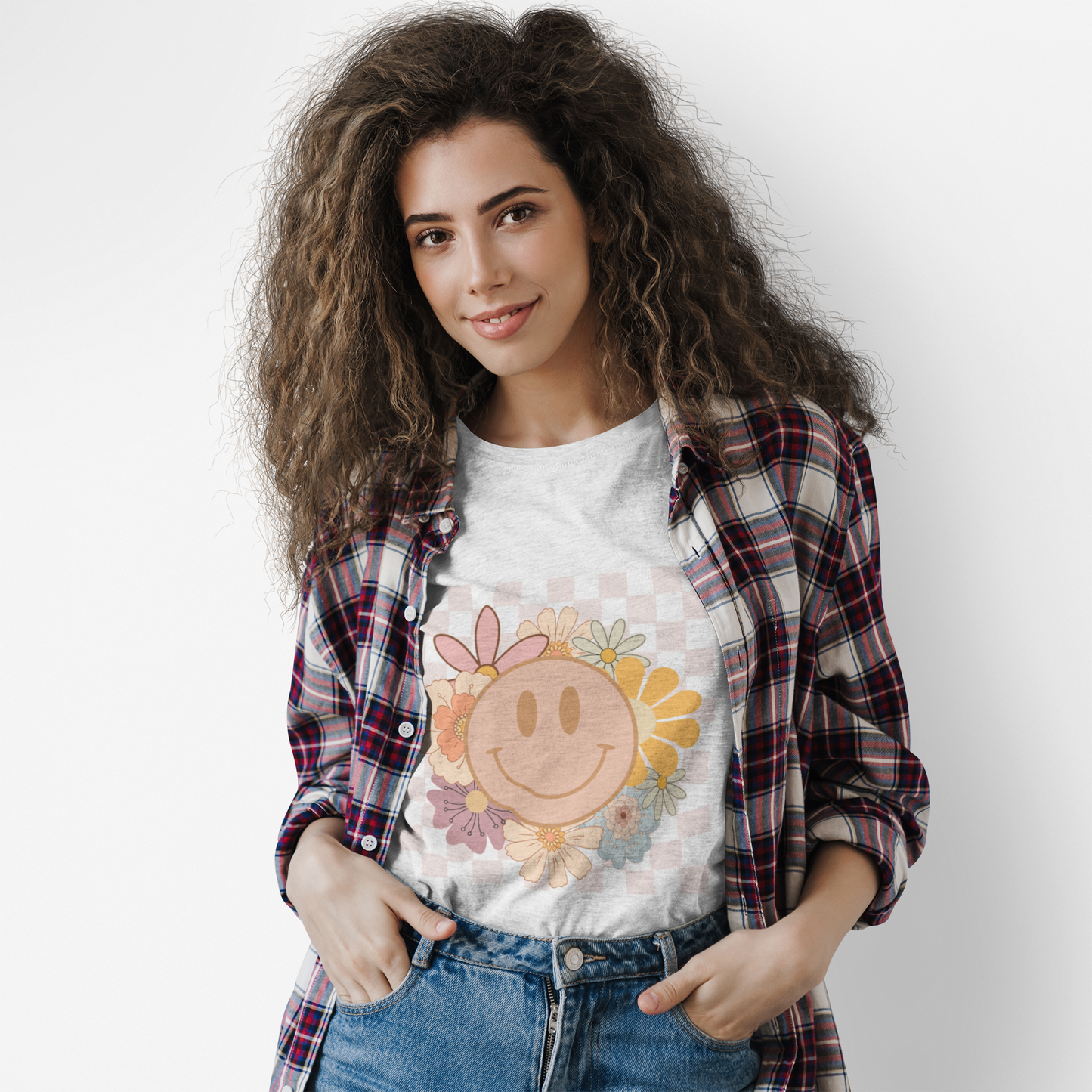 Smiley Flower Women's Softstyle Tee - Cute Floral Graphic T-Shirt for Spring Celebrations