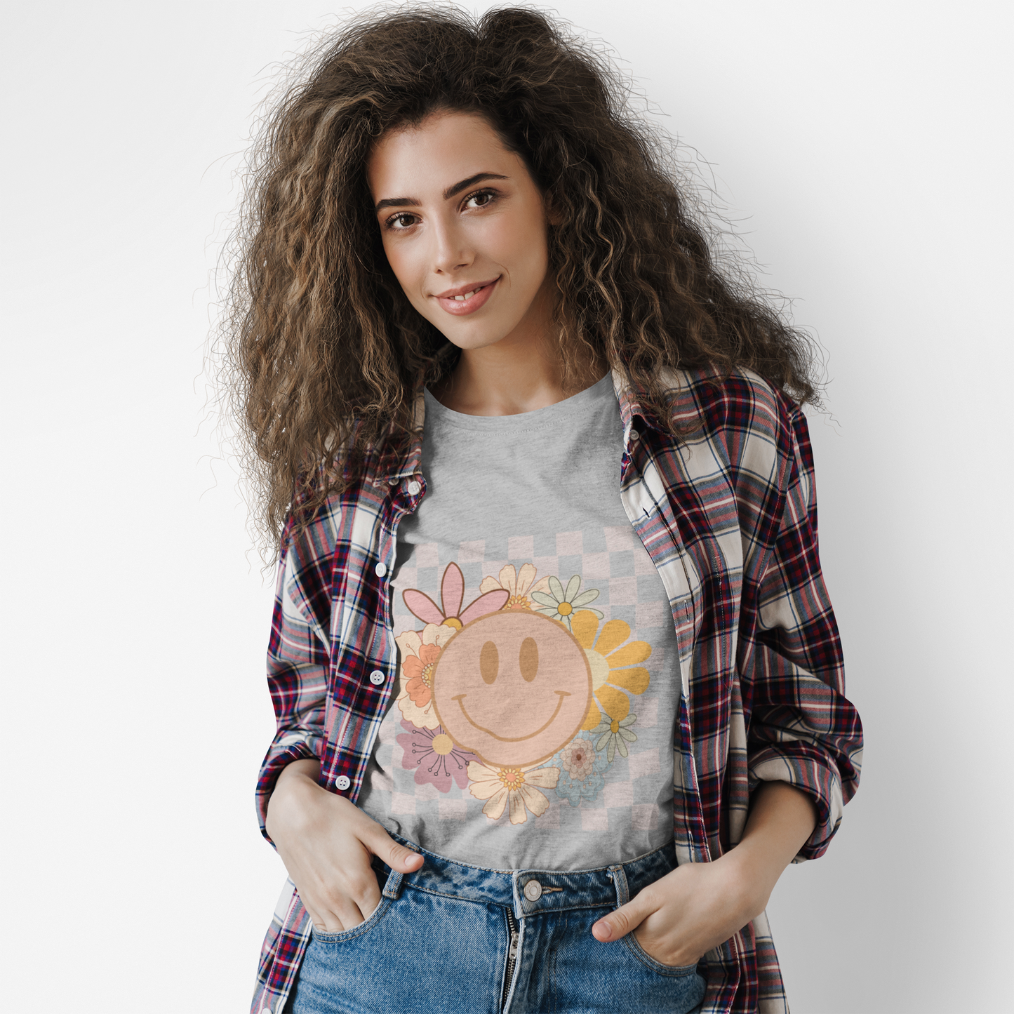 Smiley Flower Women's Softstyle Tee - Cute Floral Graphic T-Shirt for Spring Celebrations