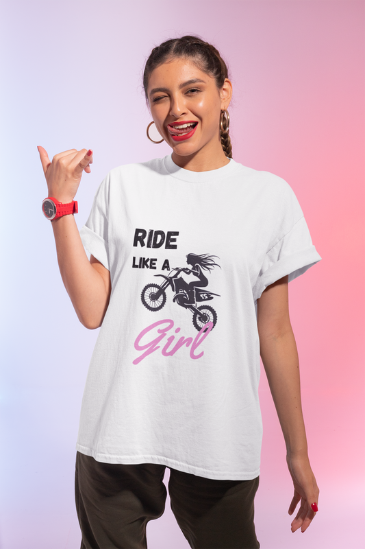 Ride Like a Girl Dirtbike T-Shirt, Women's Softstyle Tee, Motocross Shirt, Offroad Motorcycle Tee, Feminine Rider Top, Dirt Bike Apparel