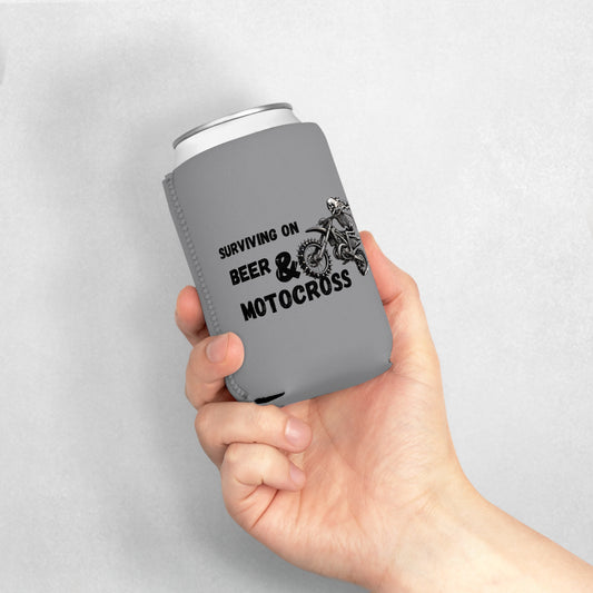 Surviving on Beer & Motocross Can Cooler Sleeve - Perfect for Riders & Beer Lovers