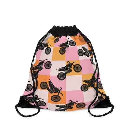 Colorful Checkered Dirt Bike Drawstring Bag